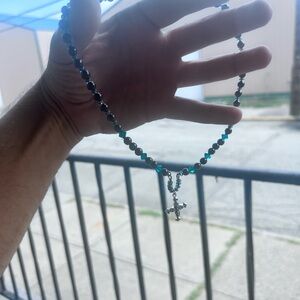 Handmade Swarovski Pearl Necklace with Cross Pendant